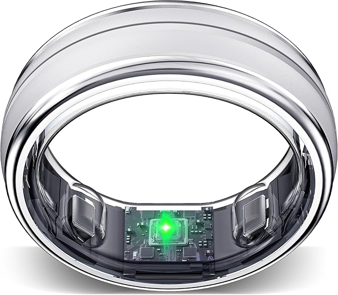 Smart Ring for Women Men, Minimalist Health Ring with Heart Rate, Step Counting, Calories, 5ATM Waterproof Smart Rings for iPhone and Android, No Subscription (Silver, 8)