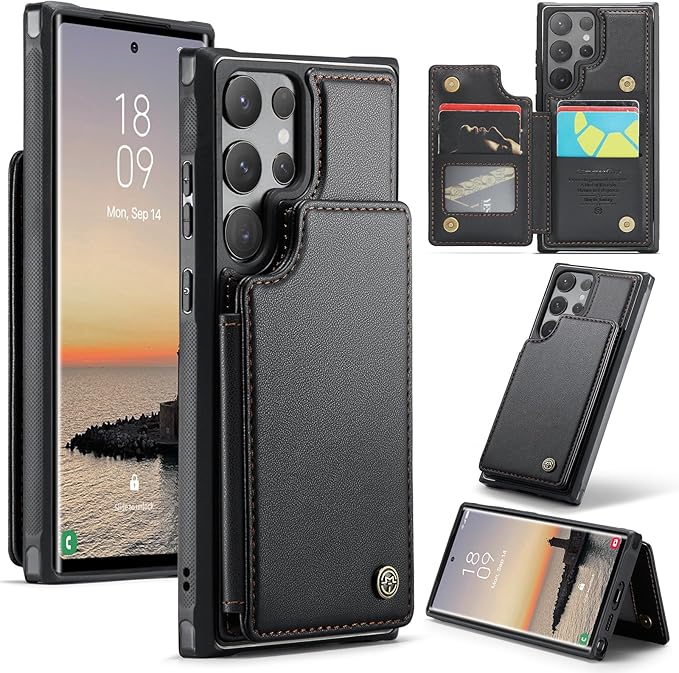 Bemal for Samsung Galaxy S24 Ultra Wallet Case with Card Holder, RFID Blocking, Shockproof Leather Kickstand for Men and Women, Durable Protective Phone Cover for 6.8", Black