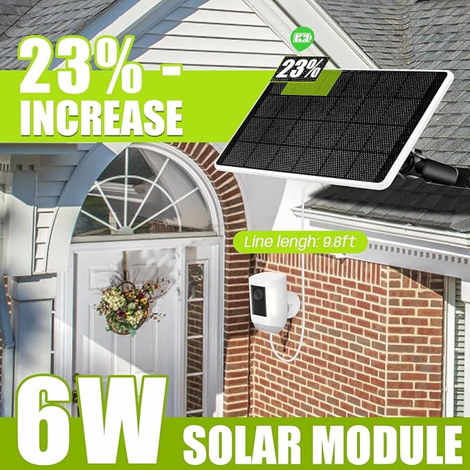 6W Solar Panel for Ring Camera, 2 Pack Solar Charger Compatible with Ring Stick Up Cam, Spotlight Cam Plus/Pro, 9.8ft Cable with USB-C to Barrel Plug Adapter, IP66 Waterproof, Extendable Bracket