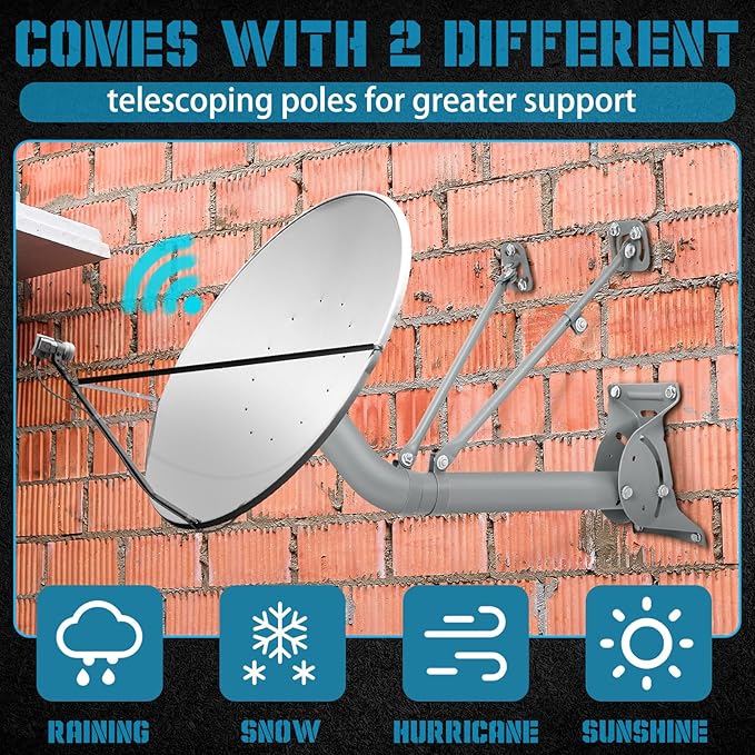 Universal J Pipe Antenna Mount Kit, 2 Inch Outdoor Adjustable Monopoles for Mounting Satellite Dish HDTV Supports up to 30 Lbs Steel Bracket Roof Wall Panel Mounting