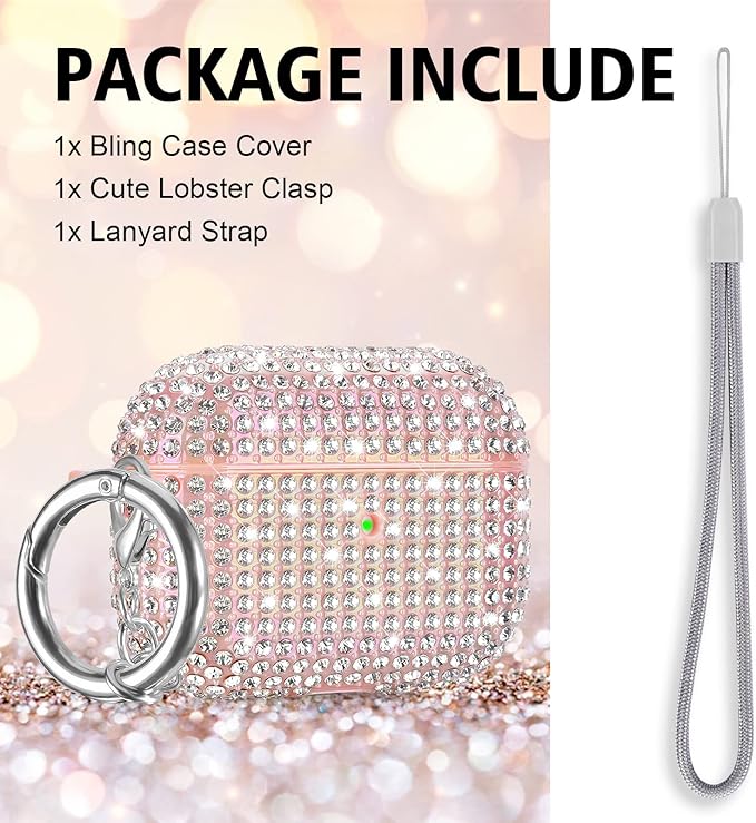 Case for AirPods Pro 2nd Generation, Filoto Cute AirPod Pro 2 Protective Case Cover for Women Girls, Bling Crystal PC Apple Air Pods Pro Cases Accessories with Lobster Clasp Keychain, Pink
