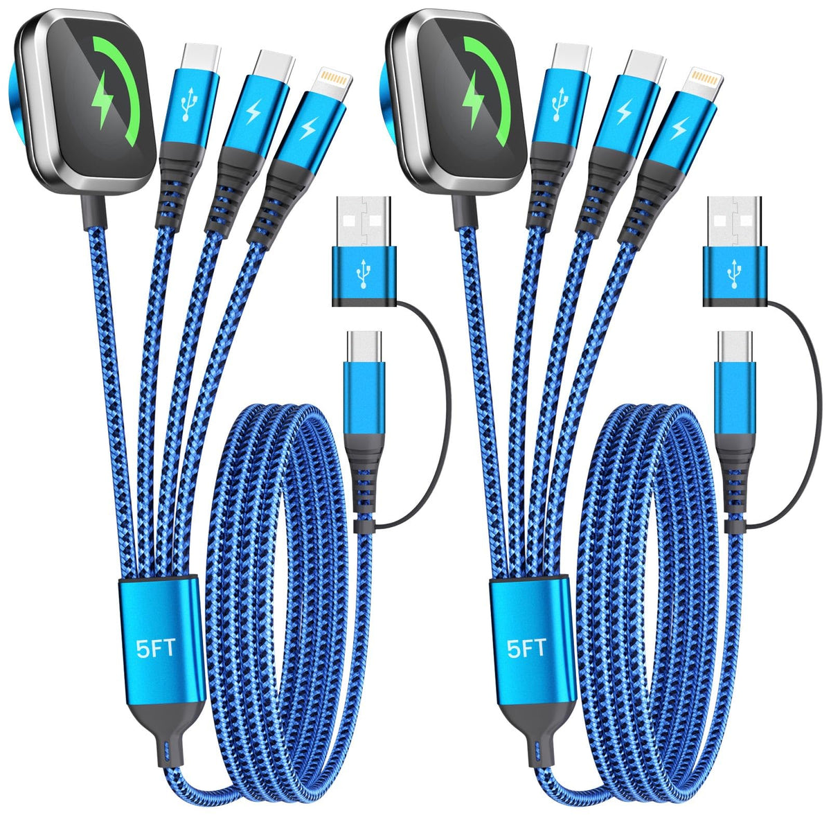 Multi Charging Cable for iPhone iWatch Charger with Dual Type-C Ports, 5FT - Image 2