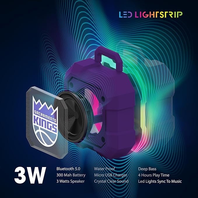 SOAR NBA Shockbox LED Wireless Bluetooth Speaker - Water Resistant IPX4, 5.0 Bluetooth with Over 5 Hours of Play Time - Small Portable Speaker - Officially Licensed NBA, Perfect Home & Outdoor Speaker