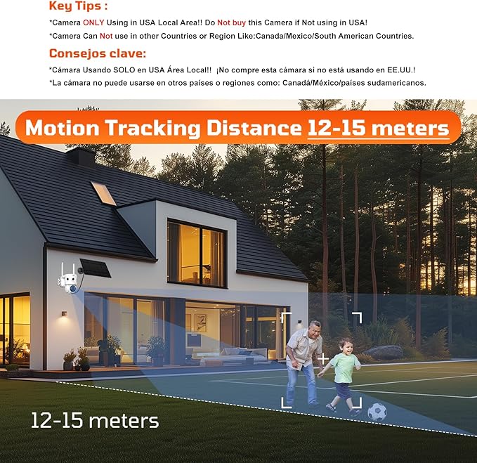 4G LTE Cellular Security Camera 180°Automatic Intrusion Detection and 360°Panoramic View Home and Outdoor Security Camera with Solar Panel, 2K Video Illumination at Night-4G-New