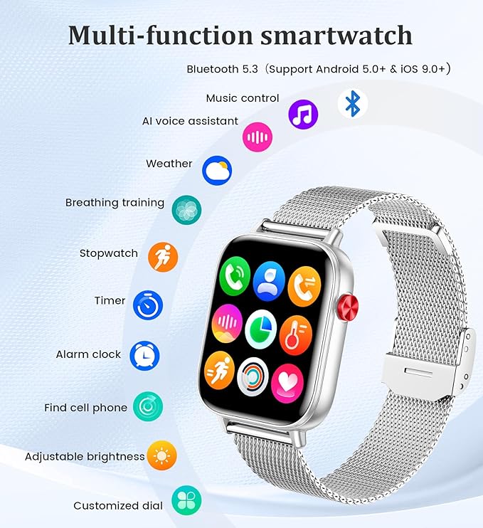 1.83" HD Smart Watches for Women, Fitness Tracker with Answer/Make Calls, Smartwatch and Activity with Heart Rate/Sleep/Monitor, Pedometer,100+ Sport Modes for Android iPhone, Silver