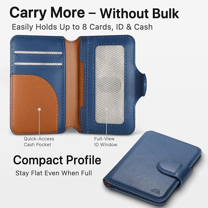 for MagSafe Wallet, Magnetic Phone Wallet RFID Blocking, Slim 5-8 Card Holder with Cash Slot & Clear ID Window, Minimalist Mag Safe Wallets for iPhone 17/16/15/14/13/12 Series, Navy Blue