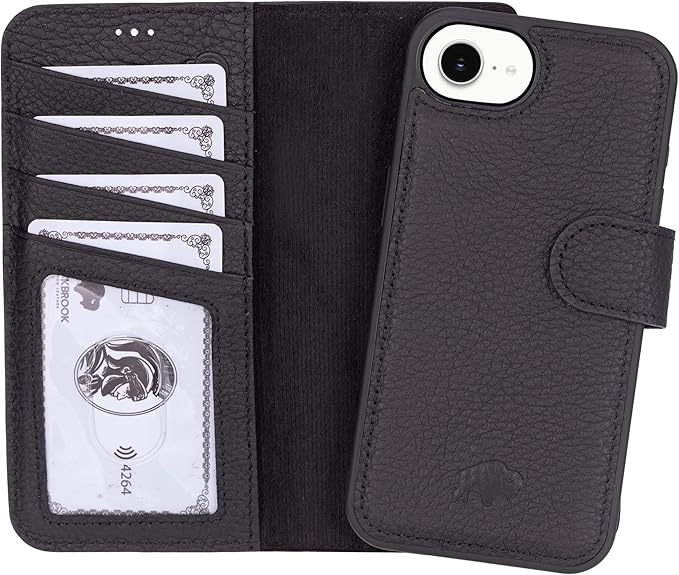 BLACKBROOK Case for iPhone 17e/16e Wallet Case for Men and Women, Carter Full Grain Leather 2-in-1 Set for MagSafe Charging, Cash, ID and 4 Card Slots with RFID