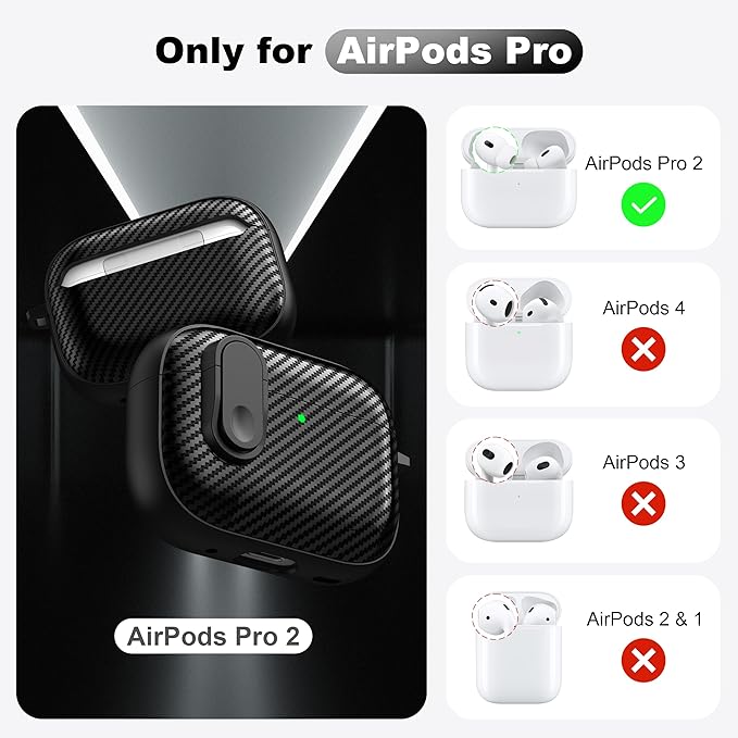 RFUNGUANGO for Airpod Pro Case (2023/2022/2019) with Lock, Carbon Fiber Black Airpods Pro 2nd Generation/1st Generation Case (USB-C/Lightning Cable) Black Switch