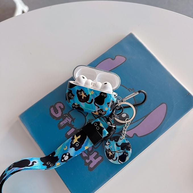 Cute Cat Design Air Pod Pro 3 Generation Case（2025） with Cat Lanyard Keychain，Unique IMD Process TPU Soft Pro 3 Case