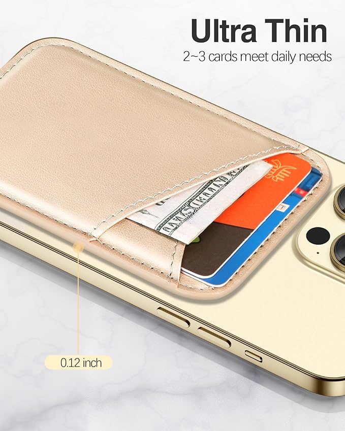 Miroddi for MagSafe Wallet, Strongest Magnetic Card Holder for iPhone 17/16/15/14/13/12 Series, Ultra-Thin Leather Magnetic Phone Wallet with 2 Card Slots, RFID Blocking, No More Falling, Gold