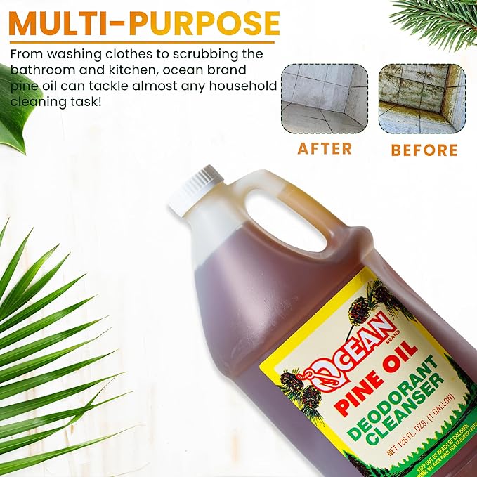 Ocean Pine Oil Cleaner Concentrate, 65% Pine Oil Deodorizer, All-Purpose Household Cleaner for Floors, Kitchen, Bathroom, Laundry, Grease & Odor Removal (1, 128 fl oz)