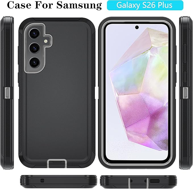 ONOLA Compatible with Samsung Galaxy S26+ / S26 Plus Case with HD Screen Protector [Not fit S26 / S26 Ultra], 3 in 1 Heavy Duty Phone Case for Galaxy S26 Plus 6.7",BlackGrey