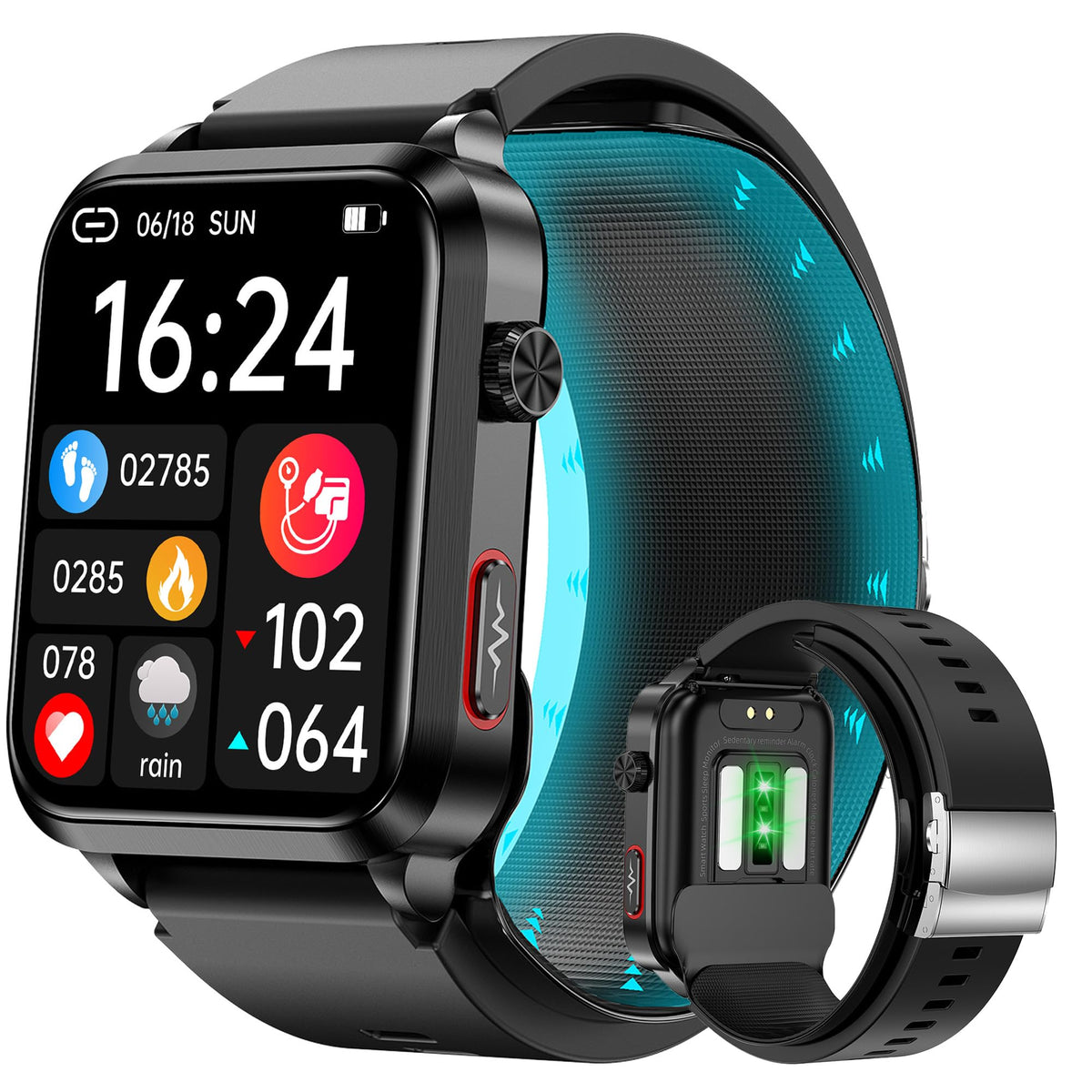 Yowow BIT Blood Pressure Smart Watch Air Bag Air Cuff, 24/7 Heart Rate Blood Oxygen Body Temperature Sleep Respiration Rate Health Monitor Activity Tracker Familiy Data Sharing (Black)