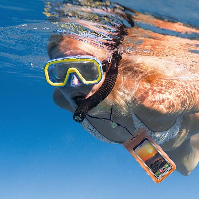 H2ODYSSEY Waterproof Phone Case and Lanyard - Excellent Waterproof Protection - Floats in The Water -Lanyard for Beach Kayak Travel - Universal Size - Orange