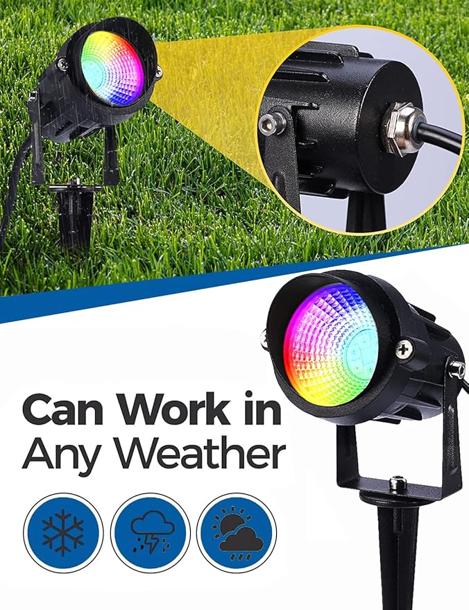 Halloween Landscape Lights with Remote Control 120V Landscape Lighting 12W RGBW Outdoor LED Spotlights Color Changing LED RGB Flood Spot Lights for Yard Garden Path Patio Tree Decorative