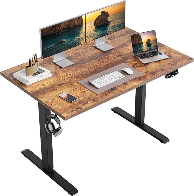 Height Adjustable Electric Standing Desk, 48 x 24 Inches Stand Up Desk, Ergonomic Raising Computer Table with Memory Preset Button, Two-Piece Desktop, Rustic Brown