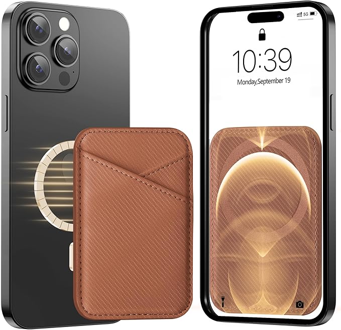 Miroddi for MagSafe Wallet, Leather Magnetic Card Holder for iPhone 16/15/14/13/12 Series, 0.12" Invisible Ultra-Thin Magnetic Phone Wallet, 2 Independent Card Slot, RFID Blocking, Carbon Fiber Brown