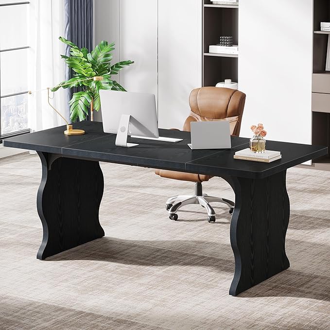 Tribesigns 63" Large Desk for Home Office, Spacious Executive Computer Desk with Ample Leg Room, Double PC Gaming Writing Table Study Desk with Sturdy Legs, Black
