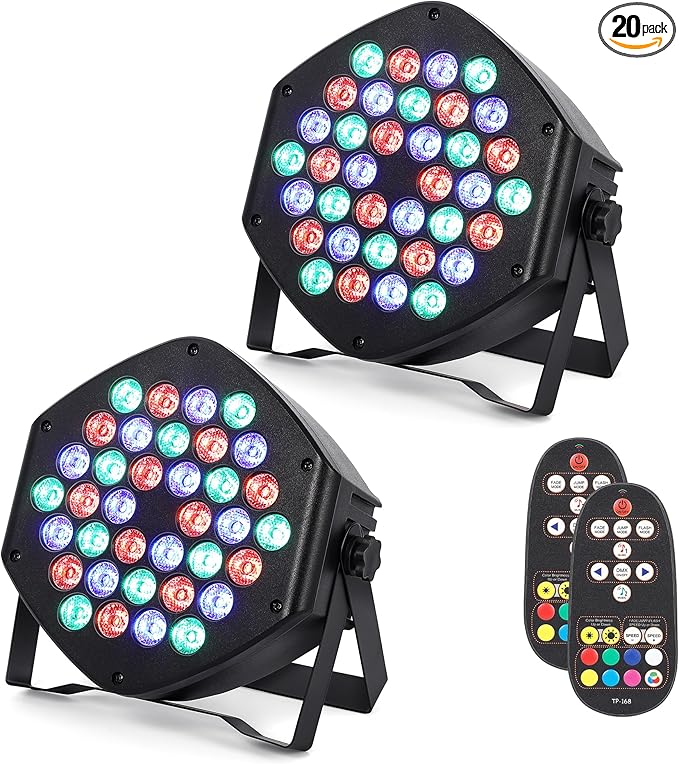 Rechargeable Par Lights 36 RGB Stage Lights, Wireless Dj Uplights Battery Powered Uplighting Sound Activated DMX Control for Wedding Dj Disco Show(2 Pack)
