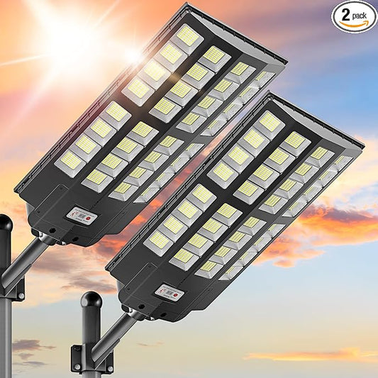 8600W Solar Street Lights Outdoor - Wide Angle Solar Lights Outdoor Motion Sensor, Parking Lot Light Dusk to Dawn,8000K LED Street Light for Commercial,Yard(2 Pack)