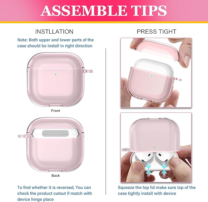 for AirPods 4th Generation Case Cover 2024, Military-Grade Shockproof, Soft TPU Highly Transparent Anti-Yellowing for AirPods 4 Case with Cleaning Kit & Cute Round Buckle, Clear Pink