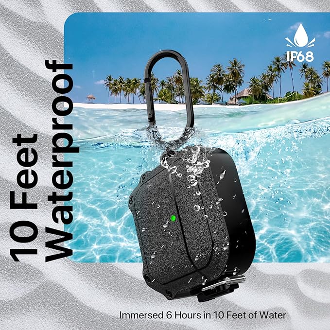 RFUNGUANGO Waterproof Case for AirPods 4 - Drop Protection for Apple AirPods 4th Generation with Carabiner & Cleaning Kit, Wireless Charging AirPod 4 Hard Case Cover, Black