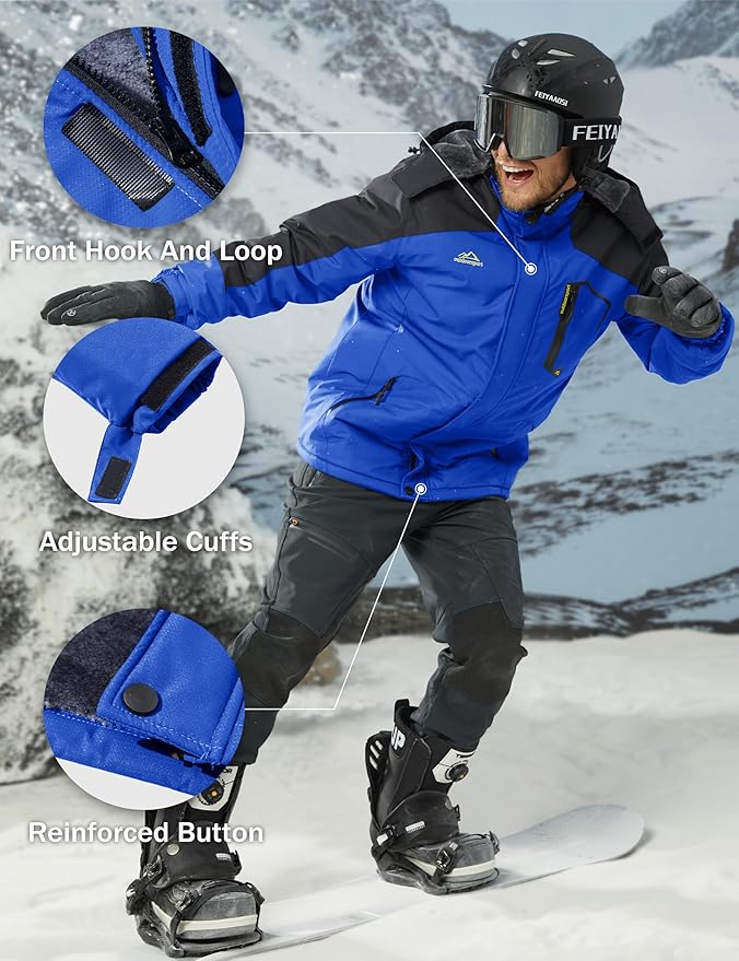 MAGCOMSEN Men's Winter Coats Water Resistant Ski Snow Jacket Warm Fleece Jacket Parka Raincoats With Hood Multi-Pockets