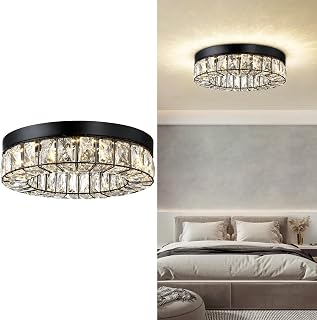MEXO Crystal LED Flush Mount Ceiling Light Fixtures Modern Black LED Chandelier Lighting for Kitchen Closet Hallway Bedroom Foyer Laundry Room - Image 1