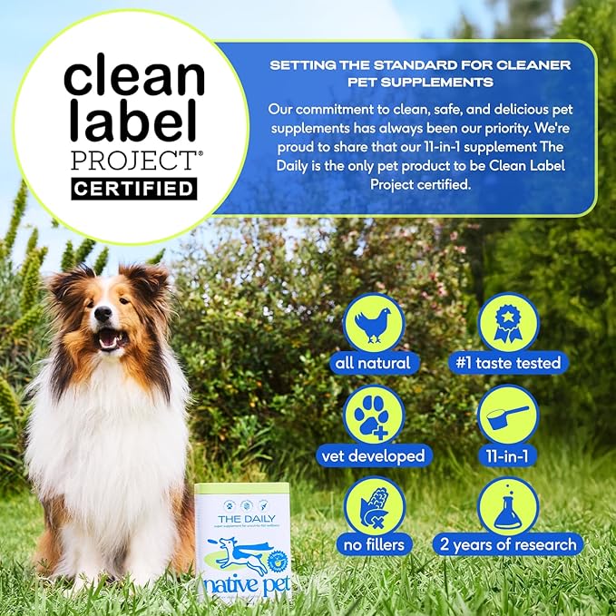 Native Pet Dog Vitamins & Supplements - 11-in-1 Vitamin Powder for Dog Food Topper - Collagen, Glucosamine, Probiotics, Omega & More- Supports Healthy Gut, Mobility & Overall Health - 120 Scoops