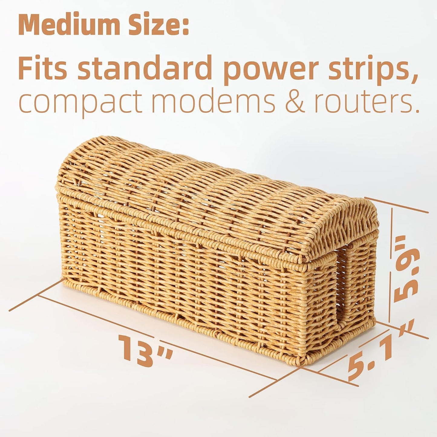 Rattan Cable Management Box — Ventilated Cord Hider with Flip Lid