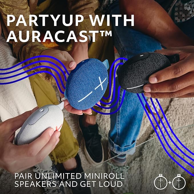 Ultimate Ears MINIROLL Ultra-Portable Waterproof Bluetooth Speaker, Big Bass, IP67 Dustproof, 131 ft (40 m) Range - Majestic Blue