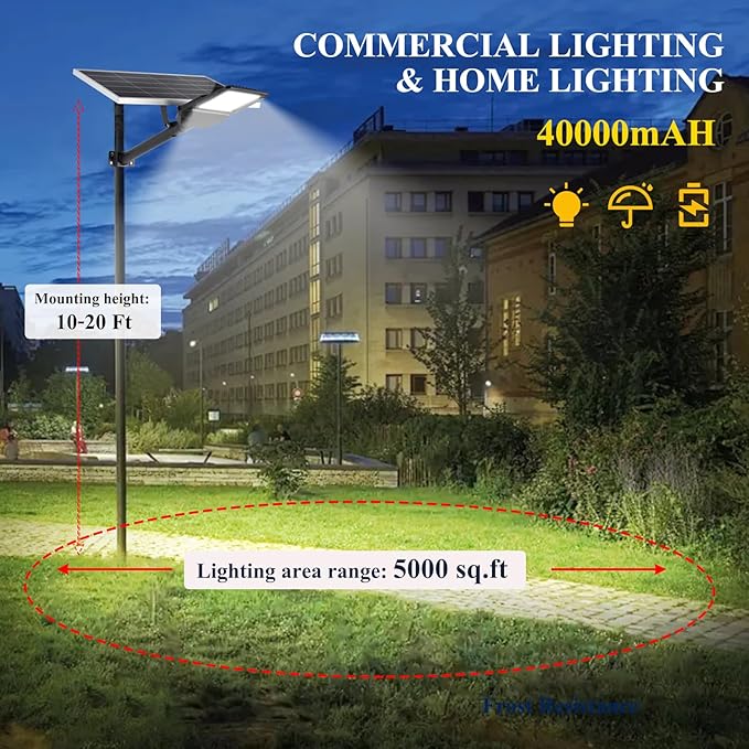 8000W Solar Street Lights Outdoor - 6500K Solar Lights Outdoor Waterproof Dusk to Dawn, High Brightness Street Light Solar Powered with Remote Control for Yard, Parking lot and Garage