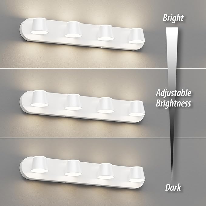 URSOLA 4 Light Bathroom Vanity Light LED White Wall Light Fixtures Up and Down Rotatable Dimmable 27 inch Bathroom Lighting
