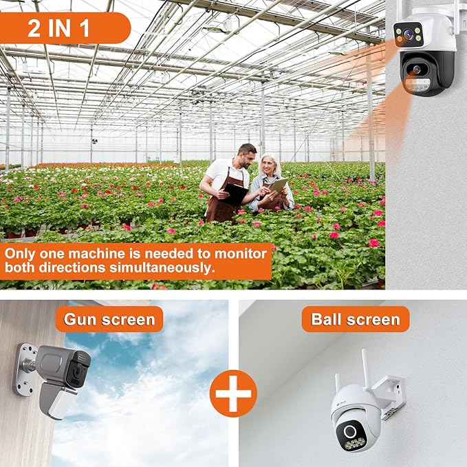 Security Camera Outdoor 2.4G WiFi PTZ Outdoor Camera Dual Lens Home Security Cameras Linkage 360°View 4MP Plug-in Cable Two-Way Talk,AI Detection,Full-Color Night Vision,Auto Tracking,24/7 Recording