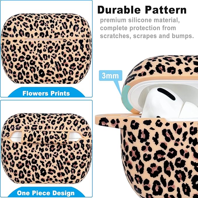 Case Compatible with AirPods Pro 3 Generation 2025 Cover with Keychain, Gawnock Leopard Print Skin Soft Cover for AirPods Pro 3 Case Full Protection,Front LED Visible, Khaki Leopard