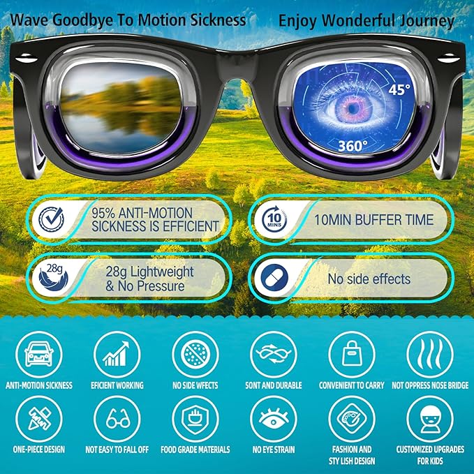 Hion Kids Anti-Motion Sickness Smart Glasses (for 3-8 Year Olds) – Ultra-Light Portable Nausea Relief Liquid Glasses for Carsickness, Airsickness, Seasickness – Kids Travel/Cruise Essentials (White)