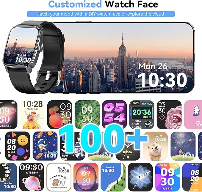 Pedometer Watch for Men Women Android & iPhone, 1.85" Retina Display with Answer/Make Calls, Smart Watch with Pedometer, Calories & Step Counter, Waterproof Heart Rate/Sleep/SpO2 Monitor