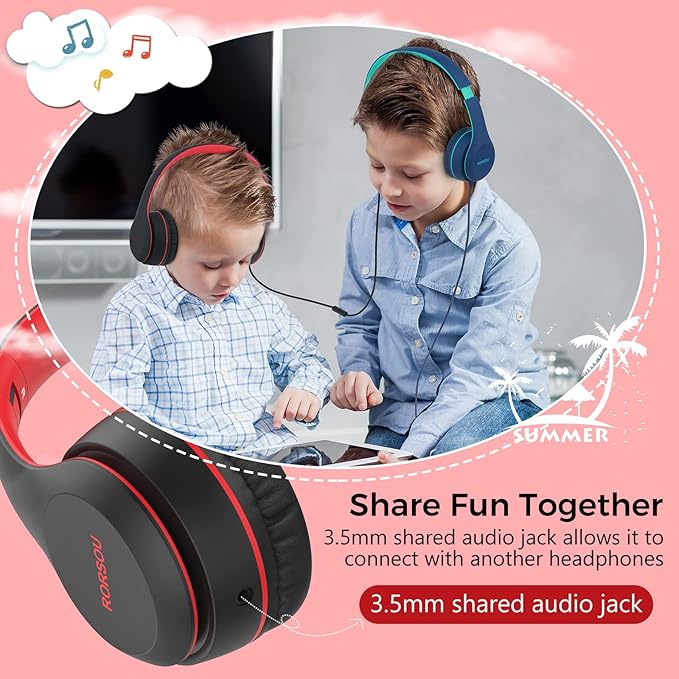 RORSOU K5 Kids Headphones with Microphone for shchool, Volume Limiter 85/94dB, Foldable Stereo Tangle-Free 3.5mm Jack Wired Cord On-Ear Headphones for Children/Boys/Girls/Kindle/Tablet/MP3/4 (Black)