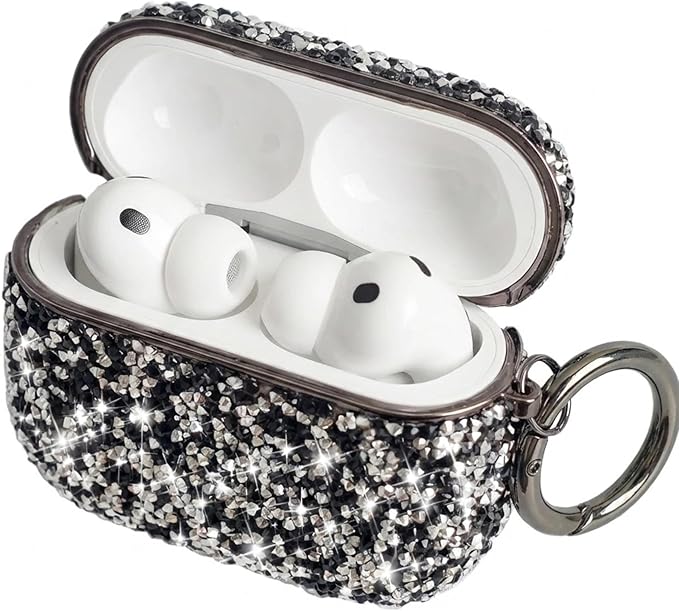 for Glitter AirPods Pro 3 Case 2025| Cute Bling Hard Air Pods Pro 3 Case (Model A2700/A2931) | with Keychain | Sparkly Rhinestone iPods Pro 3 Cases for Women Girl(Blackwhite)