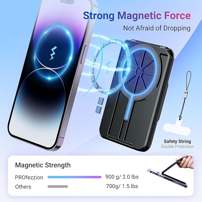 PROfezzion Double Sided Magnetic Phone Wallet, RFID Blocking Snap-on Hard Shell Card Holder 4-Cards Designed for MagSafe Compatible with iPhone 17 16 15 14 13 12 Pro Max Plus & MagSafe Case - Black