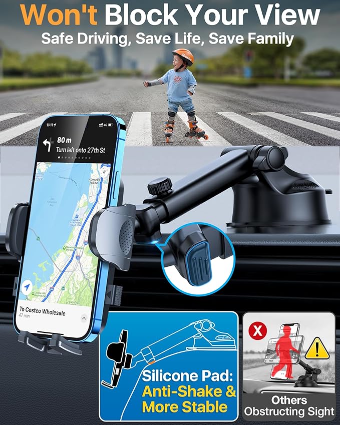 【98+LBS Strongest Suction & Military-Grade】 2025 Ultimate Car Phone Mount【Patent & Safety Cert】 Cell Phone Holder Truck Stand for Dashboard Windshield Vent for iPhone 17 Pro Max Samsung Graphite Black