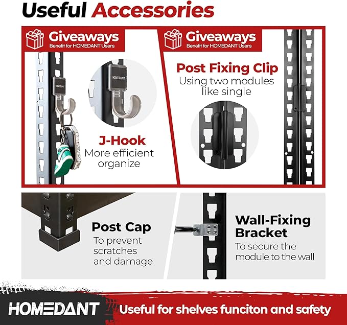 HOMEDANT 39.8" W 5 Tier Heavy Duty Garage Shelving Adjustable Metal Rack Storage Shelves Standing Shelf Unit Organizers Pantry Closet Black 1Pack