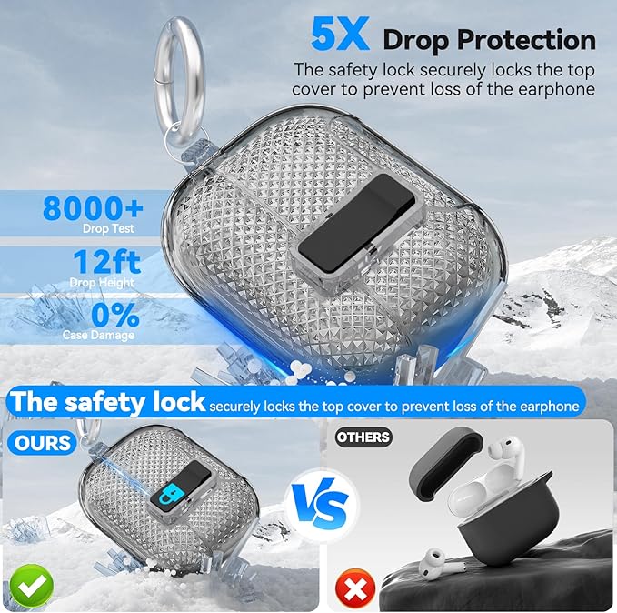 for AirPods Pro 3 Case with Phone Stand & Secure Lock, Auto-Open Clear Case Cover Compatible with Apple AirPods Pro 3rd Generation with Cleaning Kit & Keychain