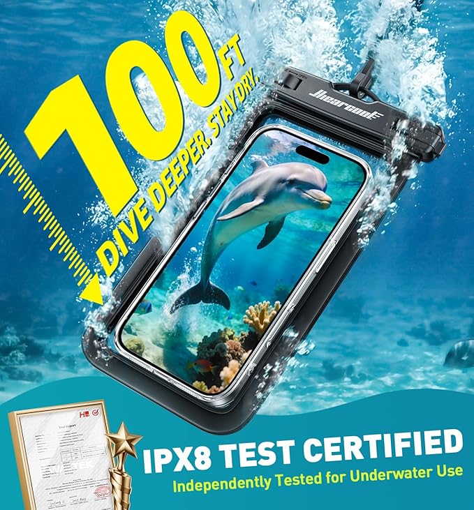 Hiearcool Universal Waterproof Phone Pouch,Underwater Dry Bag for iPhone 17 16 15 14 13 Pro Max XS Plus up to 8.3",IPX8 Cell Phone Case for Cruise Travel Essentials-Black&Clear-2Pack