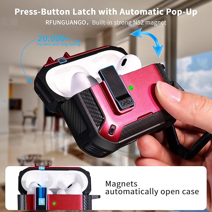 RFUNGUANGO Compatible AirPods Pro 2nd Generation Case with Phone Holder and Compatible Back Magnetic Suction Function, Suitable for AirPods Pro 2 Case, Red