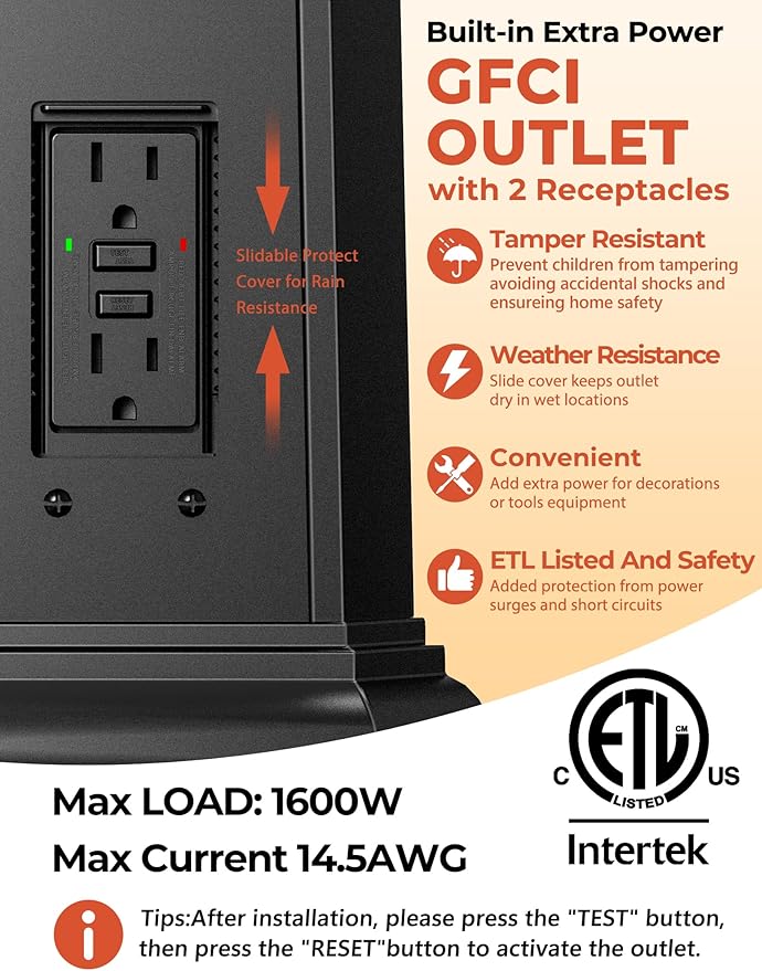 Outdoor Lamp Post Motion Sensor with Outlet, Dusk to Dawn Pole Lights 3-Head, Classic Black 360°Detection Waterproof Anti-Rust Aluminum Street Lighting for Yard Backyard Patio Driveway