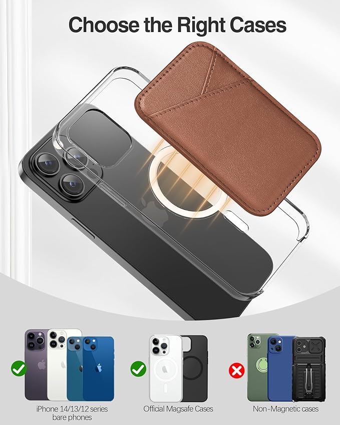 Miroddi for MagSafe Wallet, Magnetic Wallet Card Holder for iPhone 16/15/14/13/12 Series, 0.12" Invisible Ultra-Thin Magnetic Phone Wallet, 2 Independent Card Slot, Vegan Leather, Brown