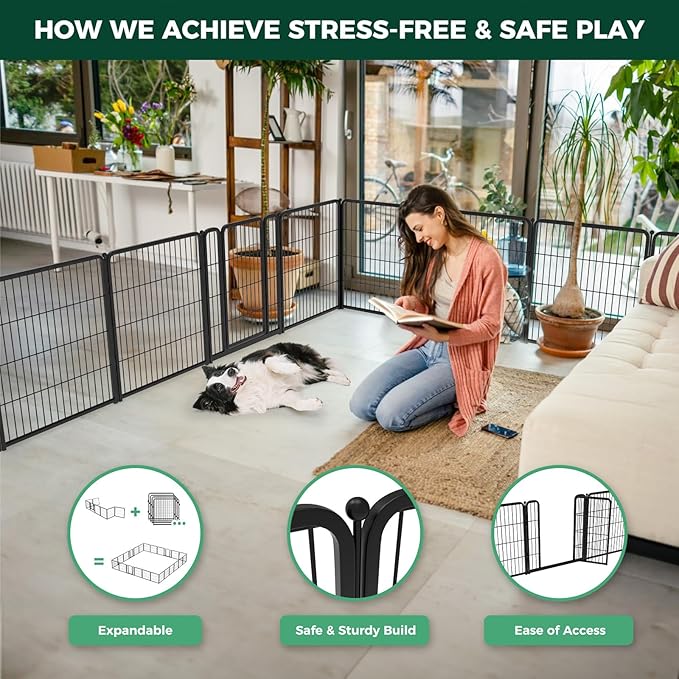 FXW Homeplus Unleashed Indoor Dog Playpen - Stress-Free and Safe Play, Heavy Duty 32 Inch 16 Panels Dog Pen for Small and Medium Dogs, Black│Patented