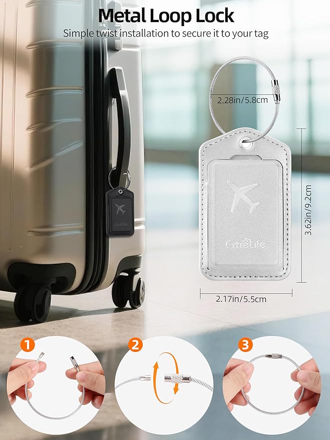 Luggage Tags, Works with Apple Find My, Leather Luggage Tag for Suitcases, Travel Tags, Bag Tag, Suitcase Tag with Privacy Flap, Anti-Lost Smart Luggage Tracker, Travel Essentials, Gray