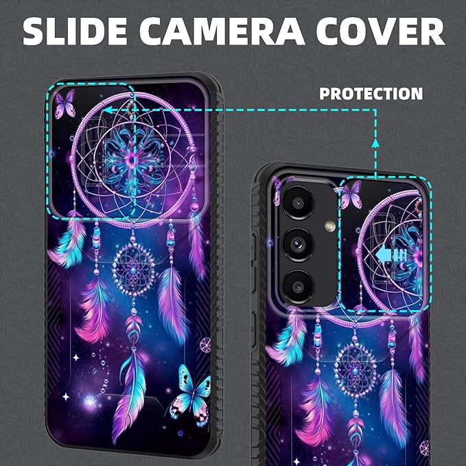 for Galaxy S26 Plus Case Built in Slide Camera Lens Cover,Heavy Duty Shockproof Protection Dual Layer Case for Samsung Galaxy S26 Plus 6.7" 2026,Butterfly Dream Catcher
